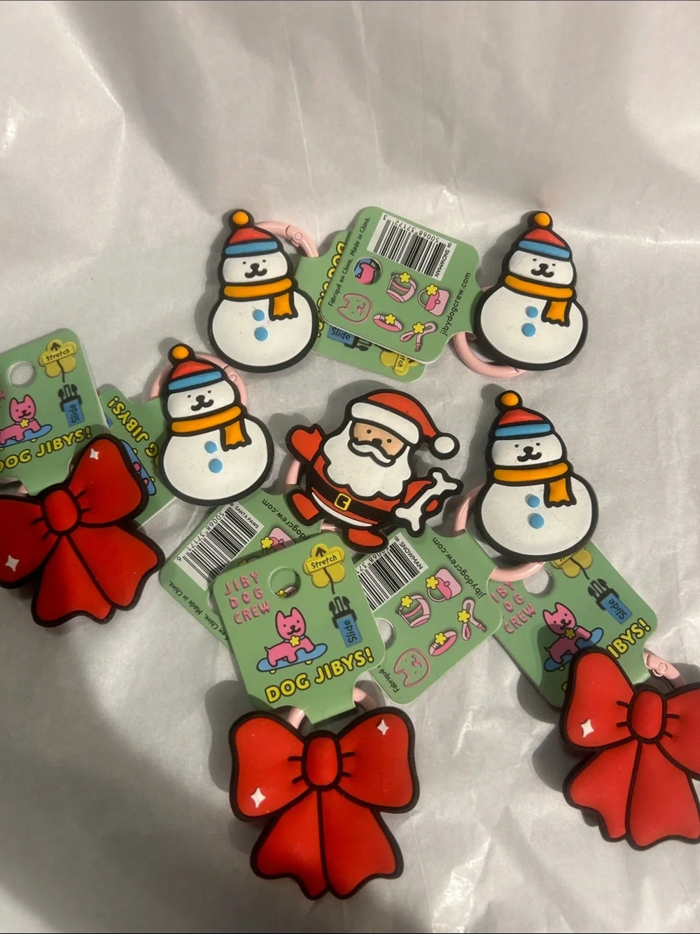 Christmas Jibbys Charms - Snowman Santa & Red Bow. Lot of 8